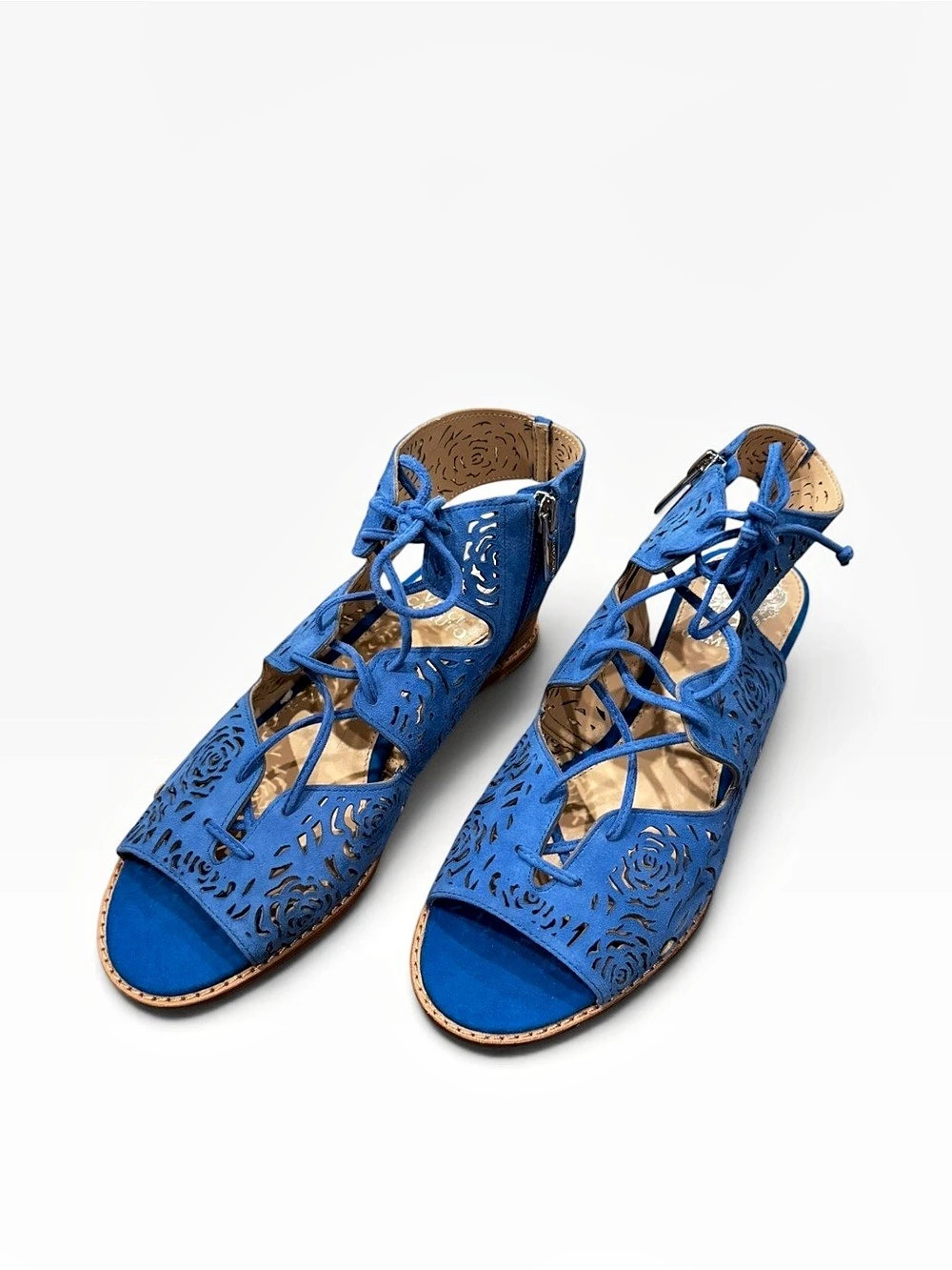Vince Camuto Retana Women's Floral Cutout Wedge Sandals Blue US 8
